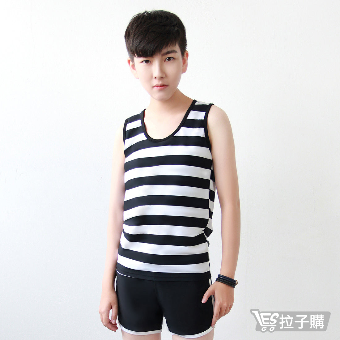 【ZeroBra】Versatile Striped Sleeveless Hook Corset Swimsuit Set